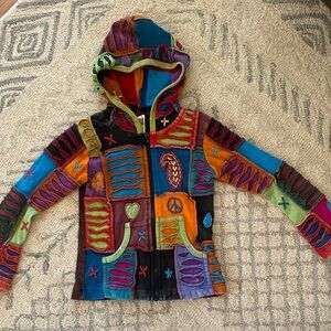 Colorful Patchwork zip up. Size M